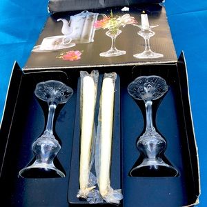 Elegant set of 2 German candle sconces with 2 tapered candles in original box